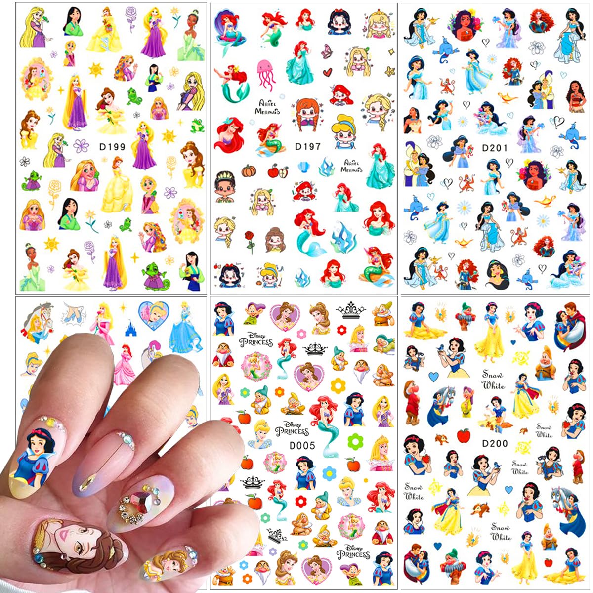 PDFADSK front packaging showing six cute cartoon nail sticker sheets for quick styling