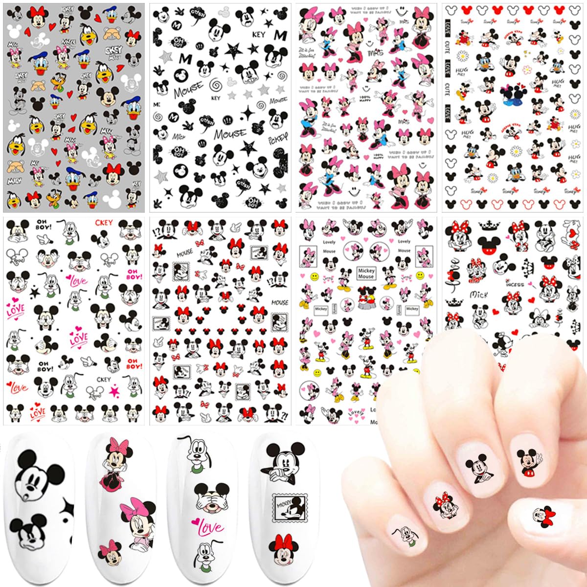 PDFADSK front sheet of cartoon nail stickers showing variety and easy use