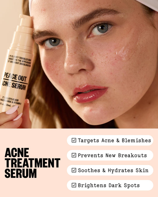 PEACE OUT pump dispensing gel texture highlighting fast-absorbing formula benefits