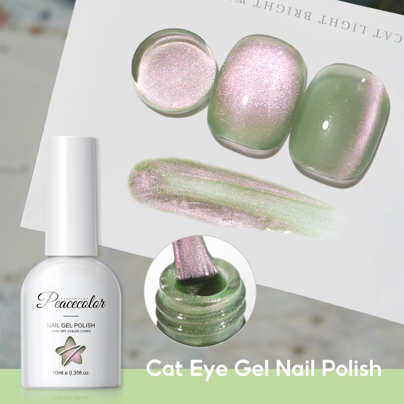 PEACECOLOR magnet held above nail creating distinct cat-eye pattern for striking nails