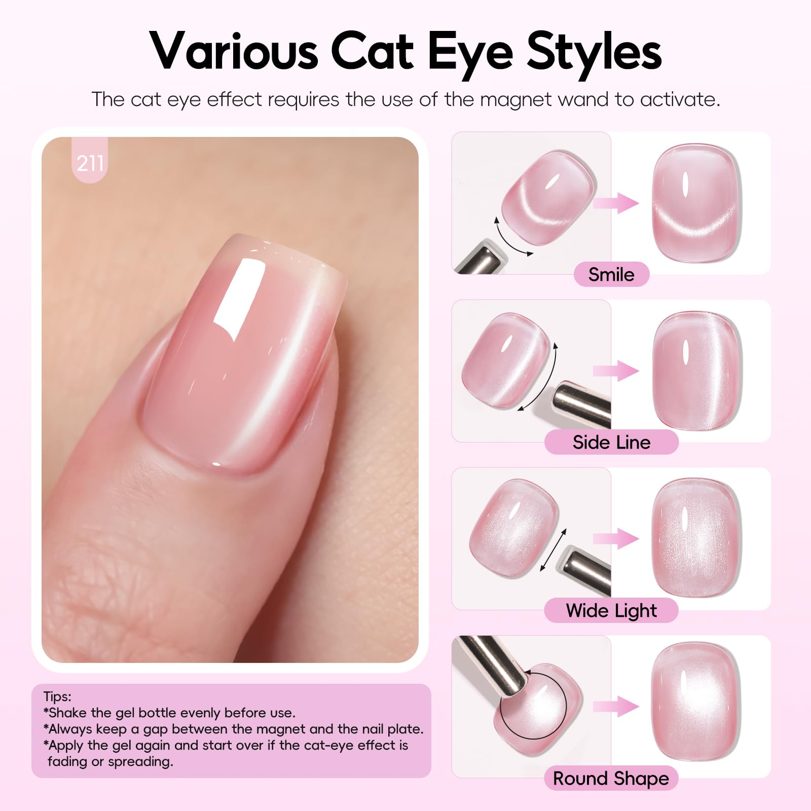 PEACECOLOR finished nail with cat eye effect illustrating shimmering salon-quality finish