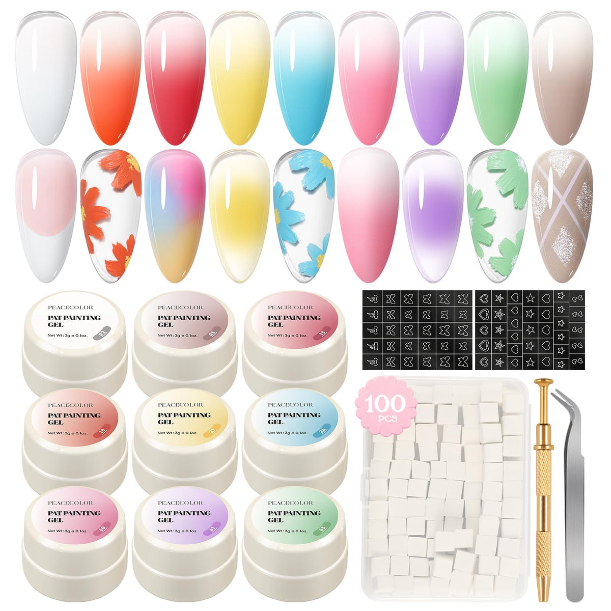 PEACECOLOR front packaging of patting gel kit showing contents and gift-ready box