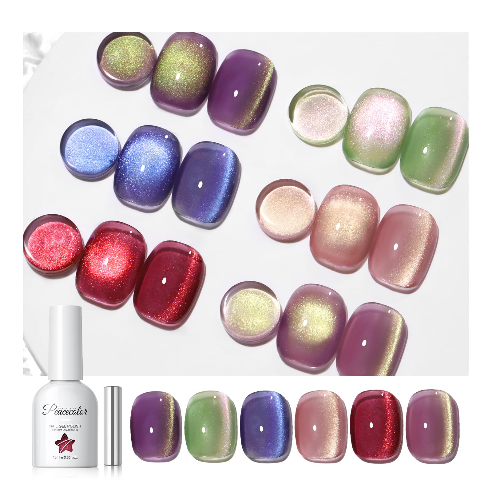 PEACECOLOR front packaging showing six glitter gel bottles and magnet benefit of complete kit