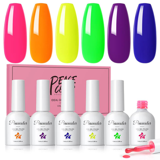 PEACECOLOR front packaging showing six neon gel bottles and labels for easy selection