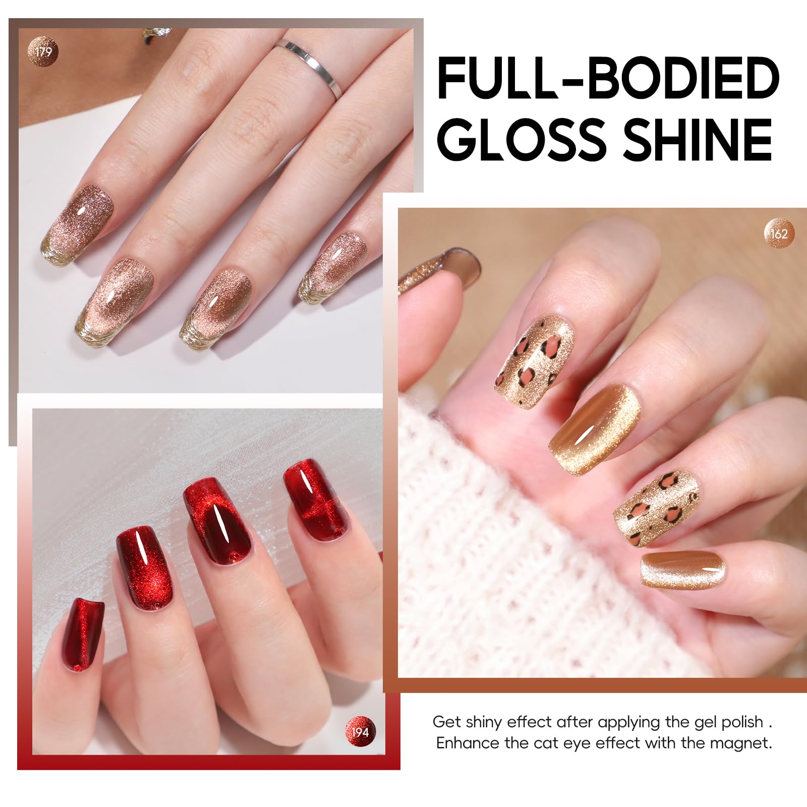 PEACECOLOR magnet held over nail creating cat-eye effect and sparkling depth
