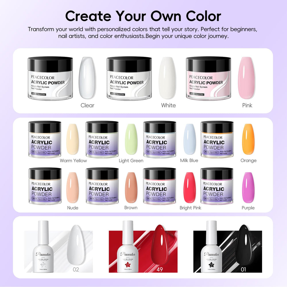 PEACECOLOR 100 nail tips and 18 brushes enabling precise application