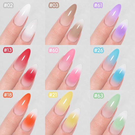 PEACECOLOR nine pat pat gel bottles lined up showing vibrant color range benefit