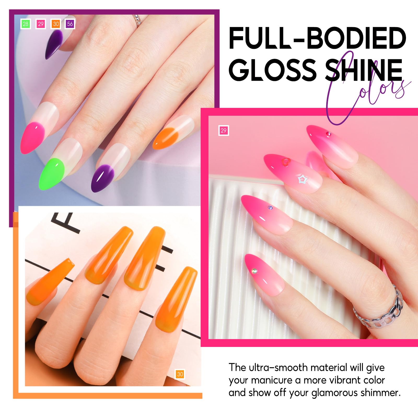 PEACECOLOR swatch strip displaying all six neon shades for color decision-making