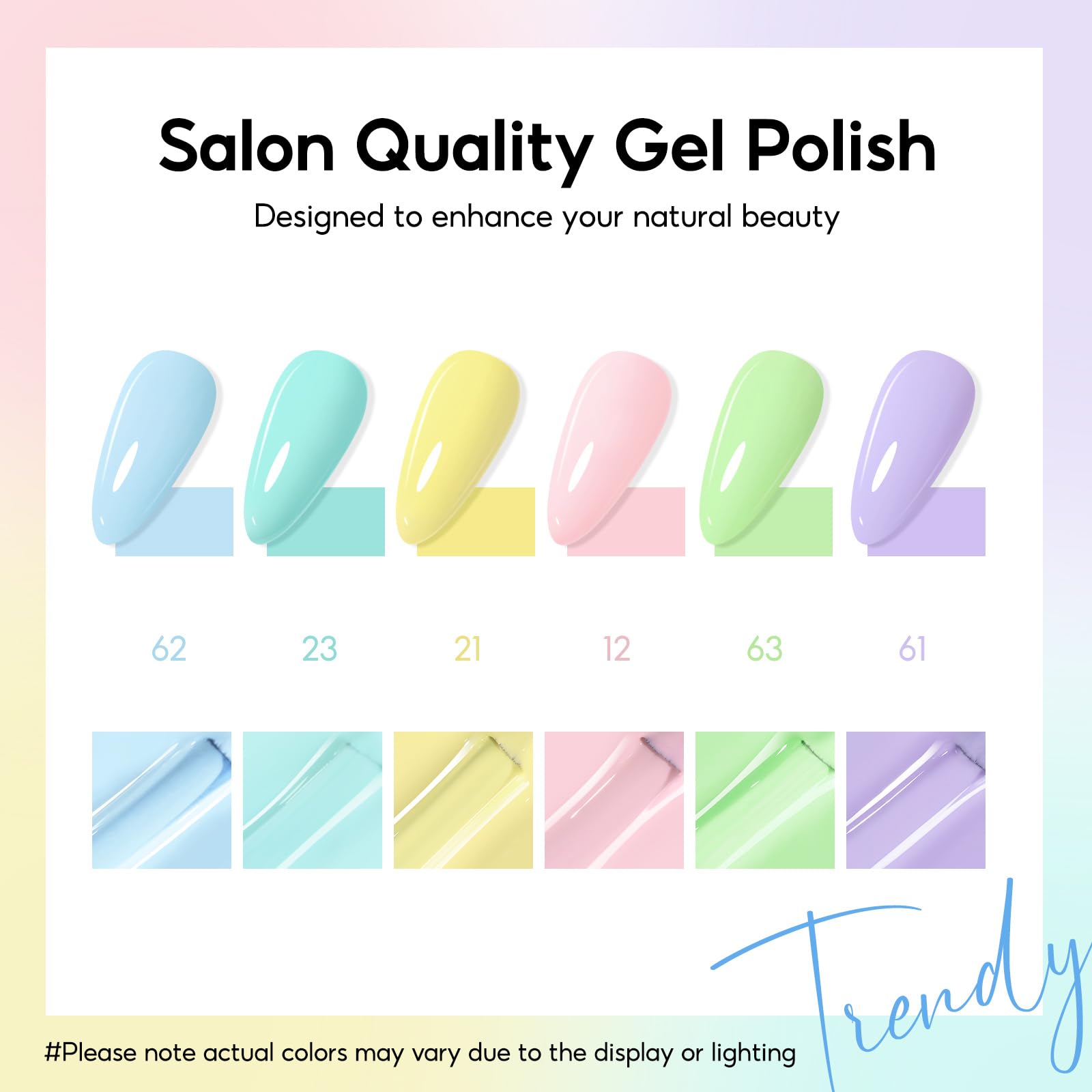 PEACECOLOR nail-tip swatches showing true pastel shades and coordination