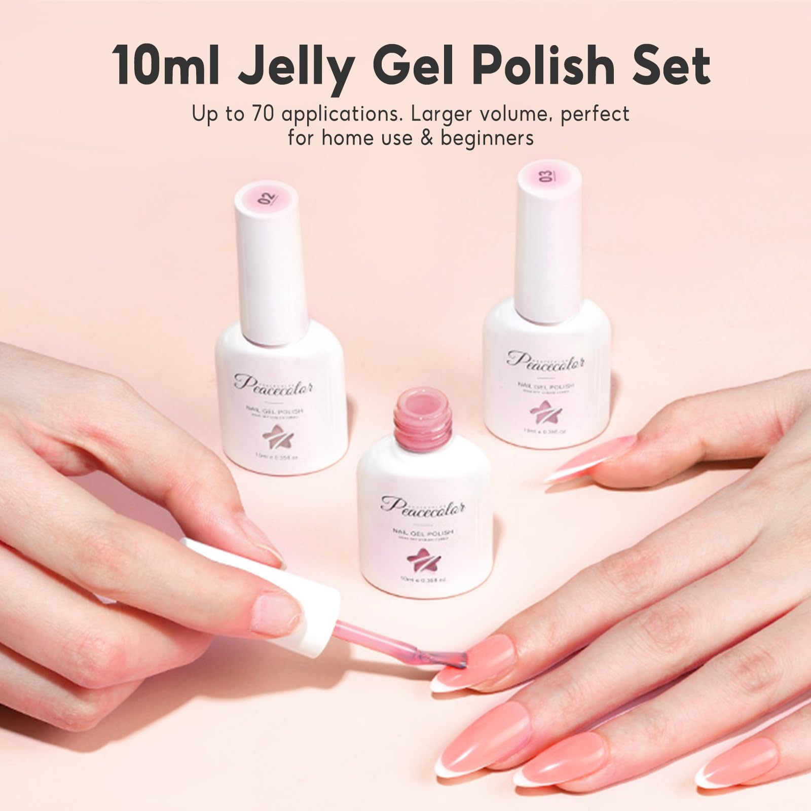 PEACECOLOR gel drop texture close-up highlighting glossy, buildable finish