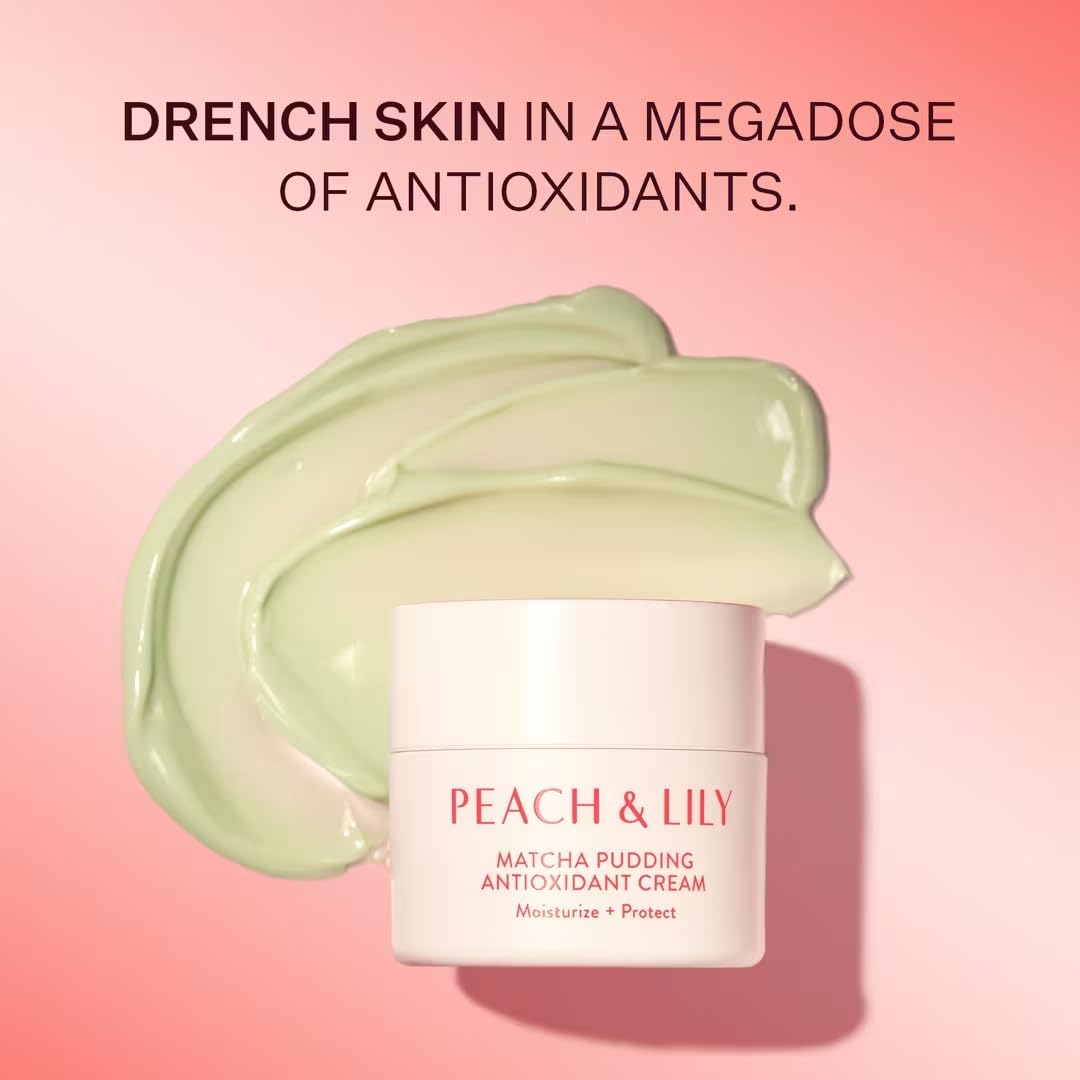 Peach & Lily matcha powder ingredient display conveying antioxidant benefits