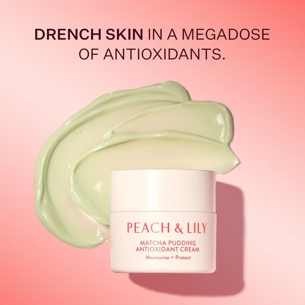 Peach & Lily matcha powder ingredient display conveying antioxidant benefits
