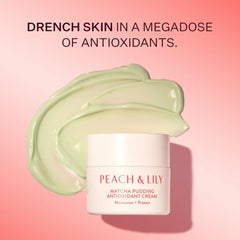 Peach & Lily matcha powder ingredient display conveying antioxidant benefits