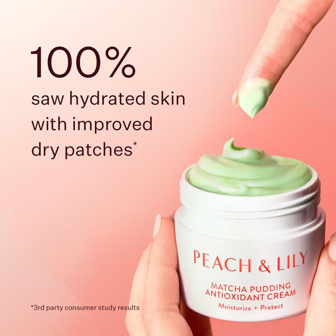 Peach & Lily open jar view highlighting matcha-infused cream and smooth surface