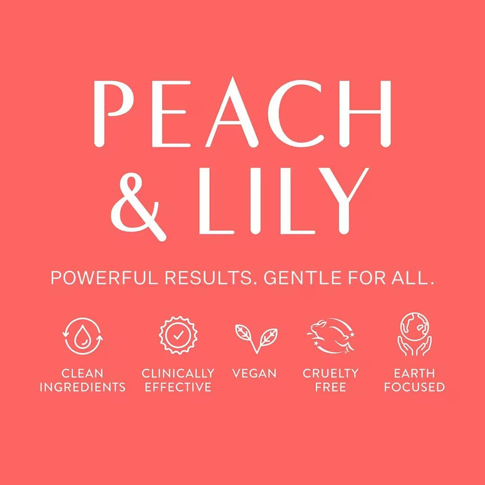 Peach & Lily packaging label detail emphasizing ingredient transparency and care