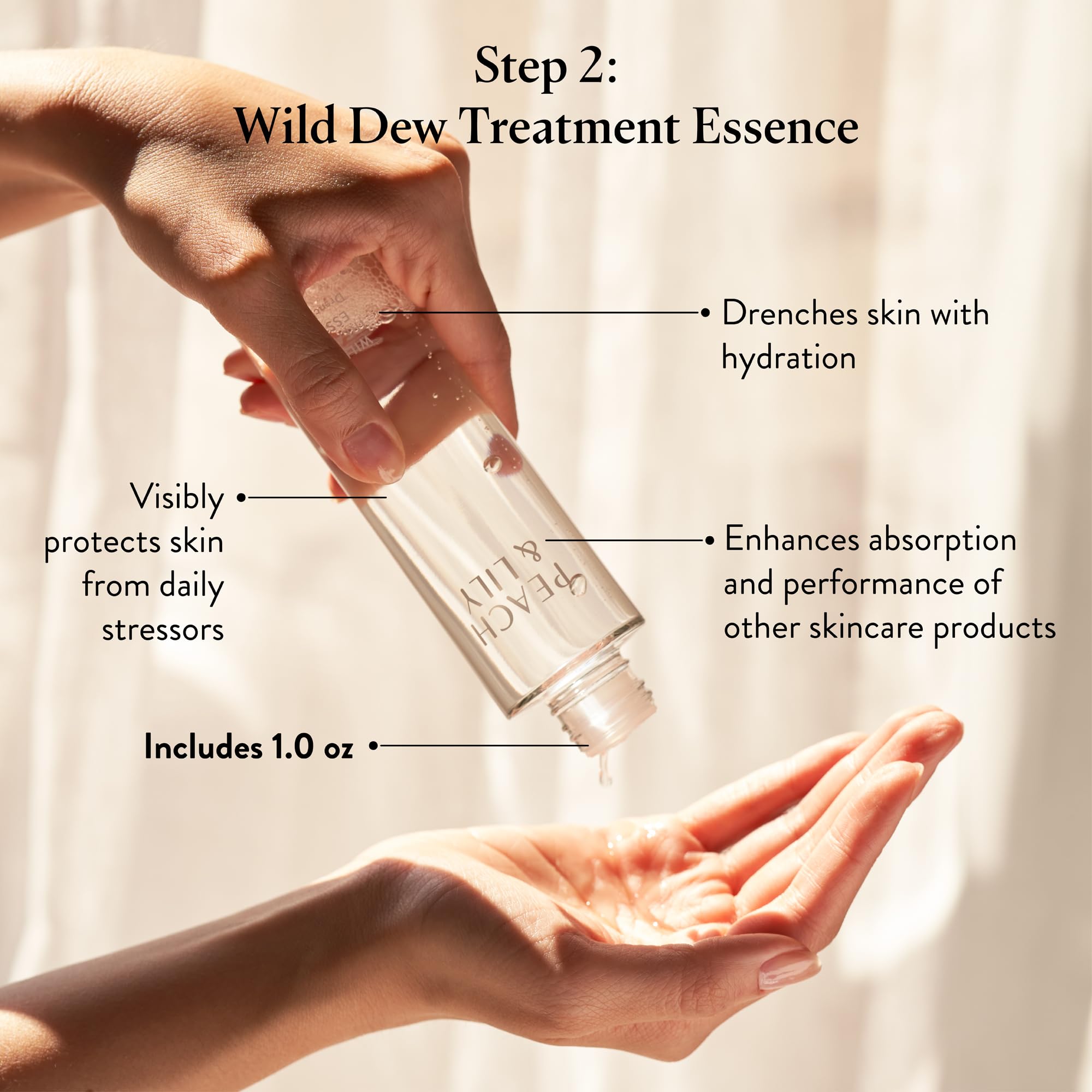 Peach & Lily serum pipette action highlighting concentrated refining benefits