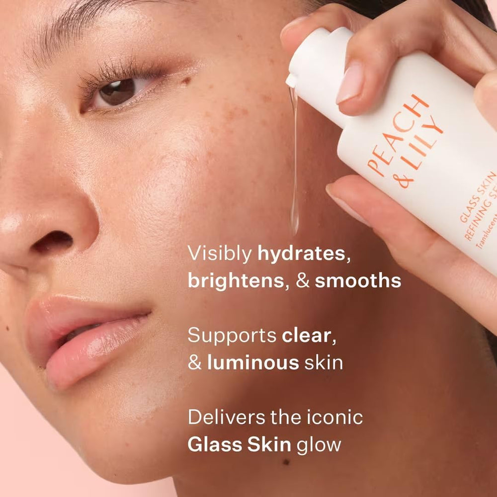 Peach & Lily serum texture close-up highlighting lightweight absorption benefit
