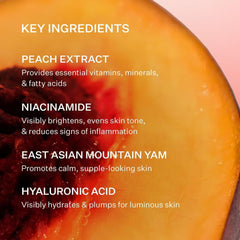 Peach & Lily bottle with peach and yam illustrating natural ingredient benefits
