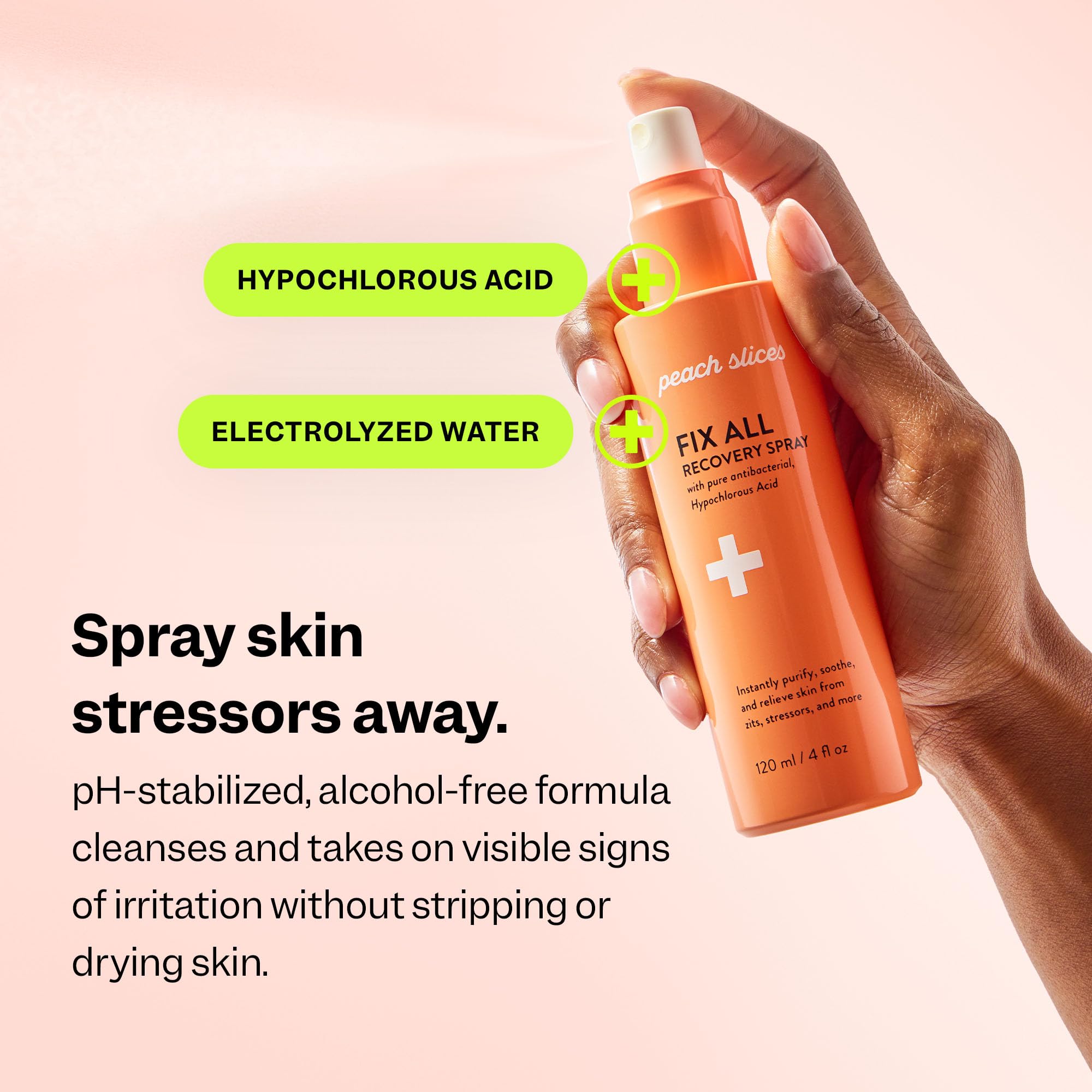 Peach Slices bottle label detail highlighting ingredients and gentle formulation benefits