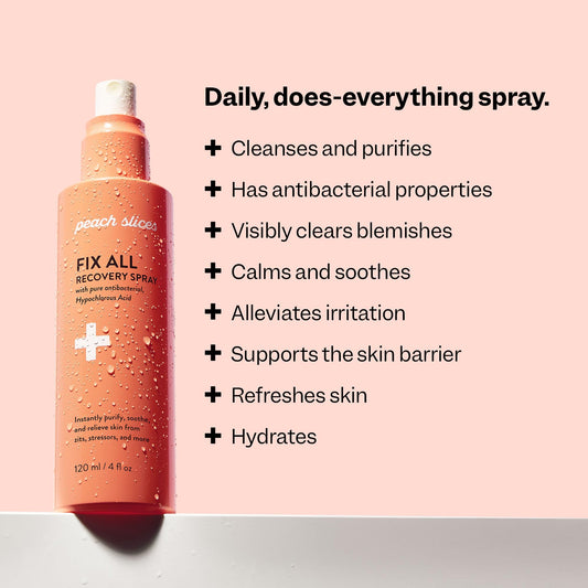 Peach Slices fine mist closeup demonstrating even spray and quick absorption benefits