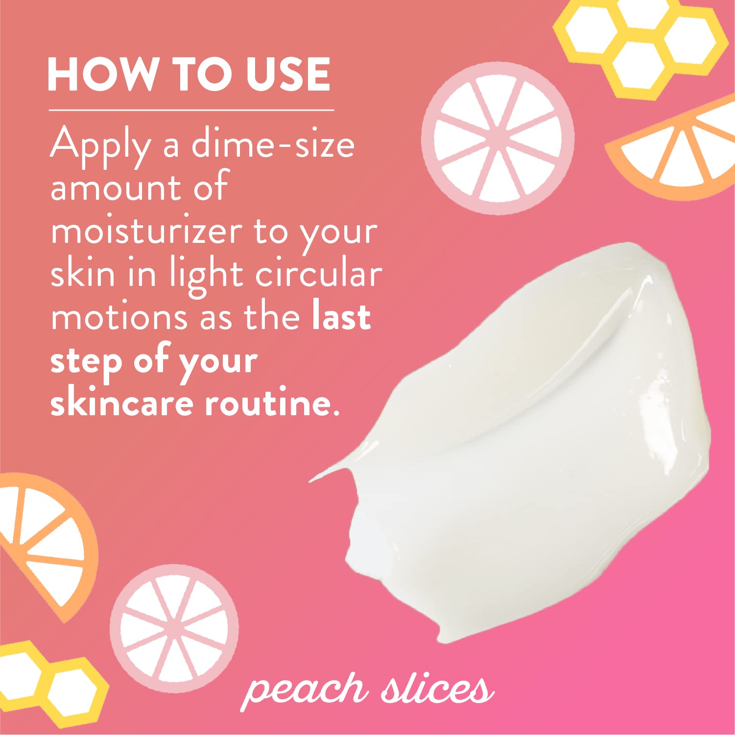 Peach Slices label close-up highlighting clean formulation benefits