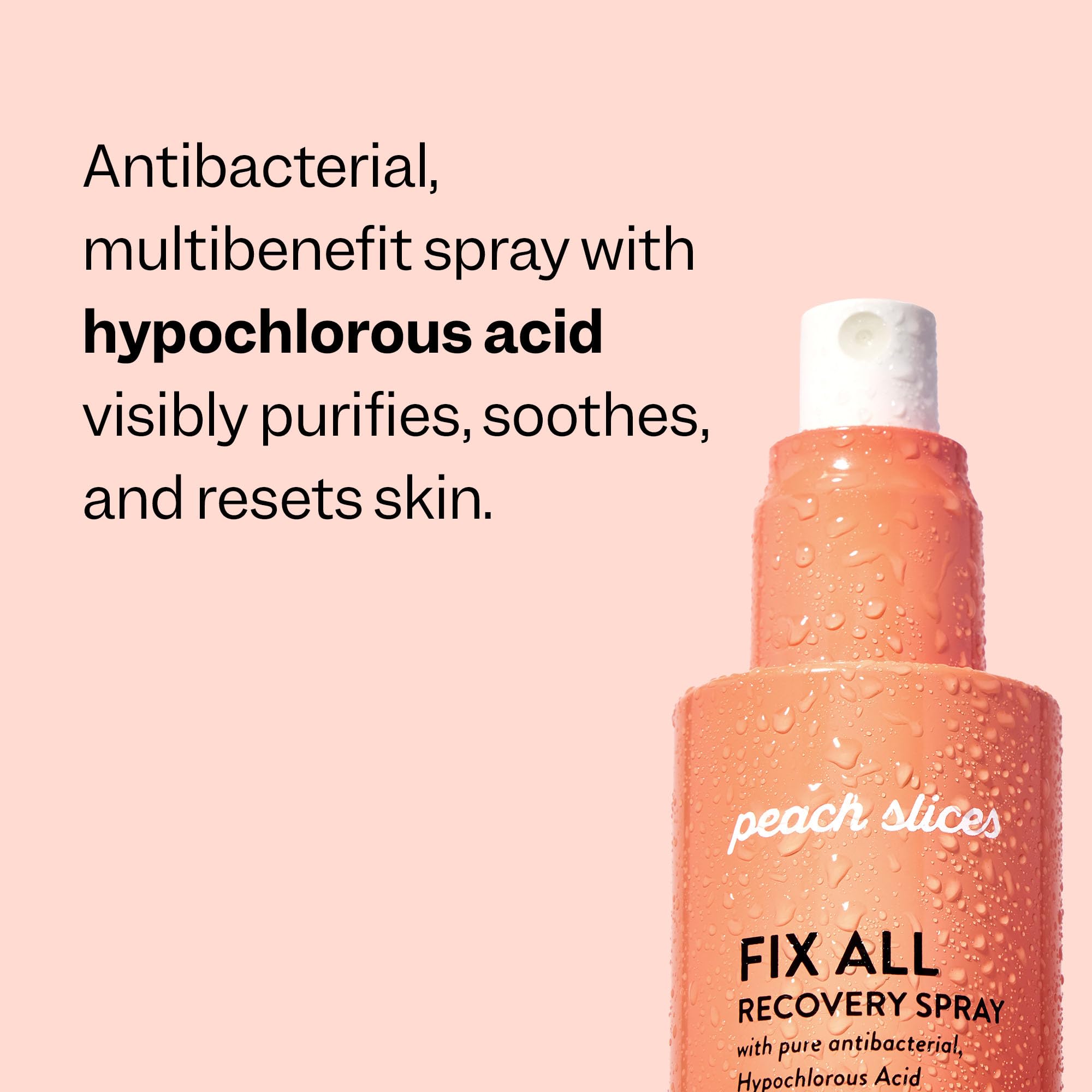 Peach Slices spray in hand showing 4 oz scale and easy portability benefit