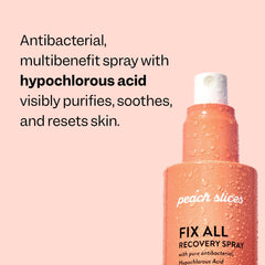 Peach Slices spray in hand showing 4 oz scale and easy portability benefit