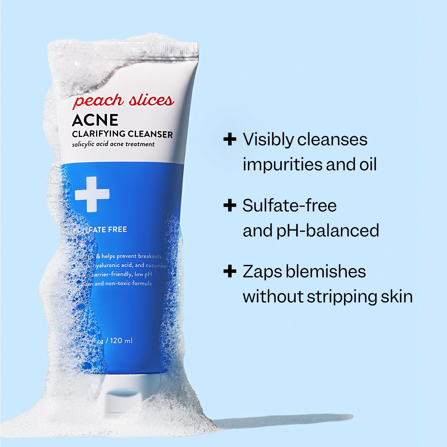 Peach Slices close-up foam texture illustrating gentle yet effective cleanse