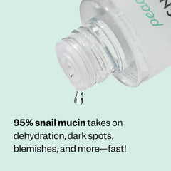 Peach Slices ingredient label focusing on 95% snail mucin and calming botanicals