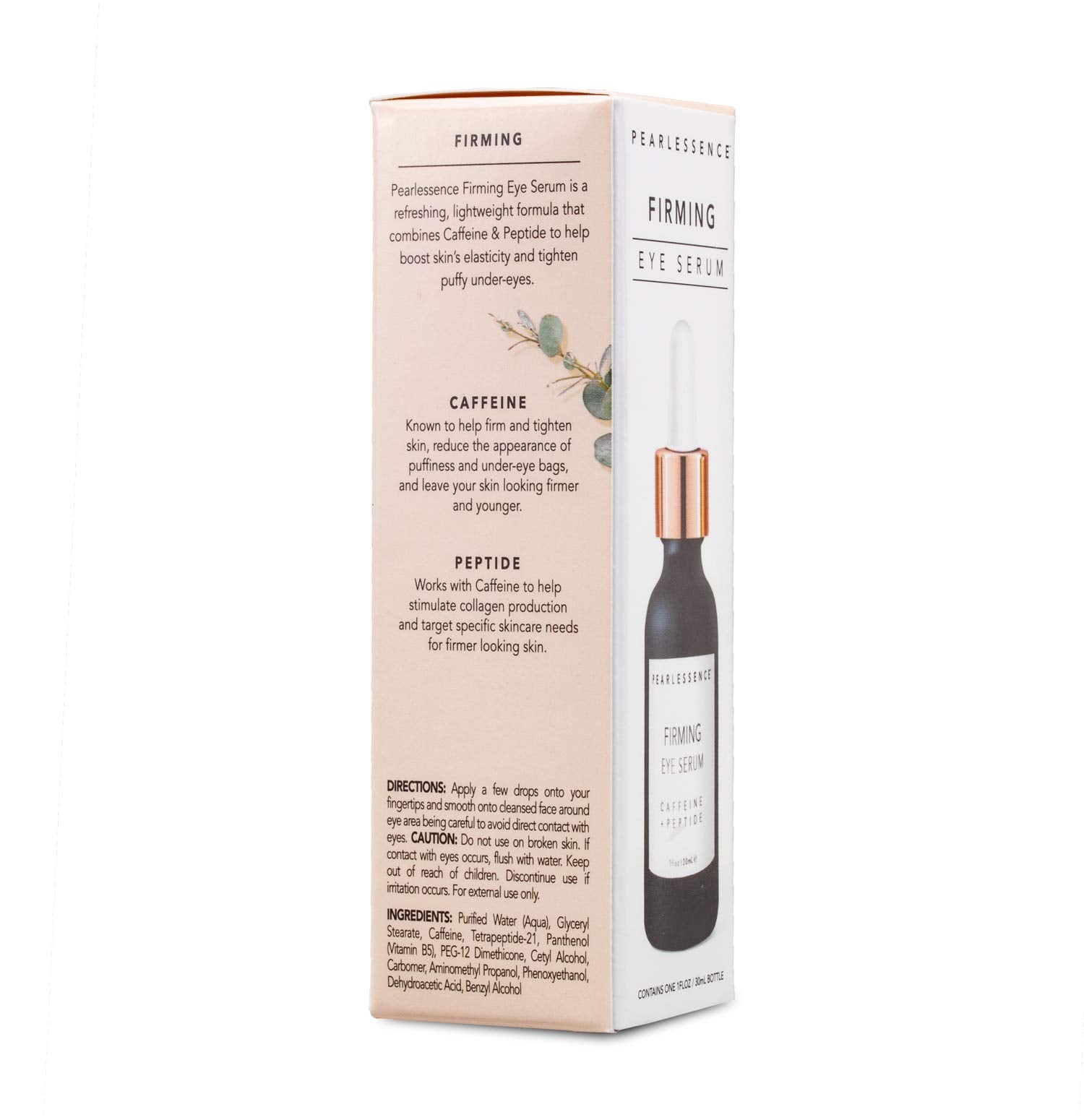 Caffeine and peptide ingredients with Pearlessence branding for targeted results