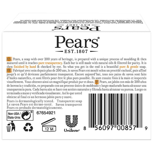 Pears close-up of translucent amber bar texture highlighting purity benefit