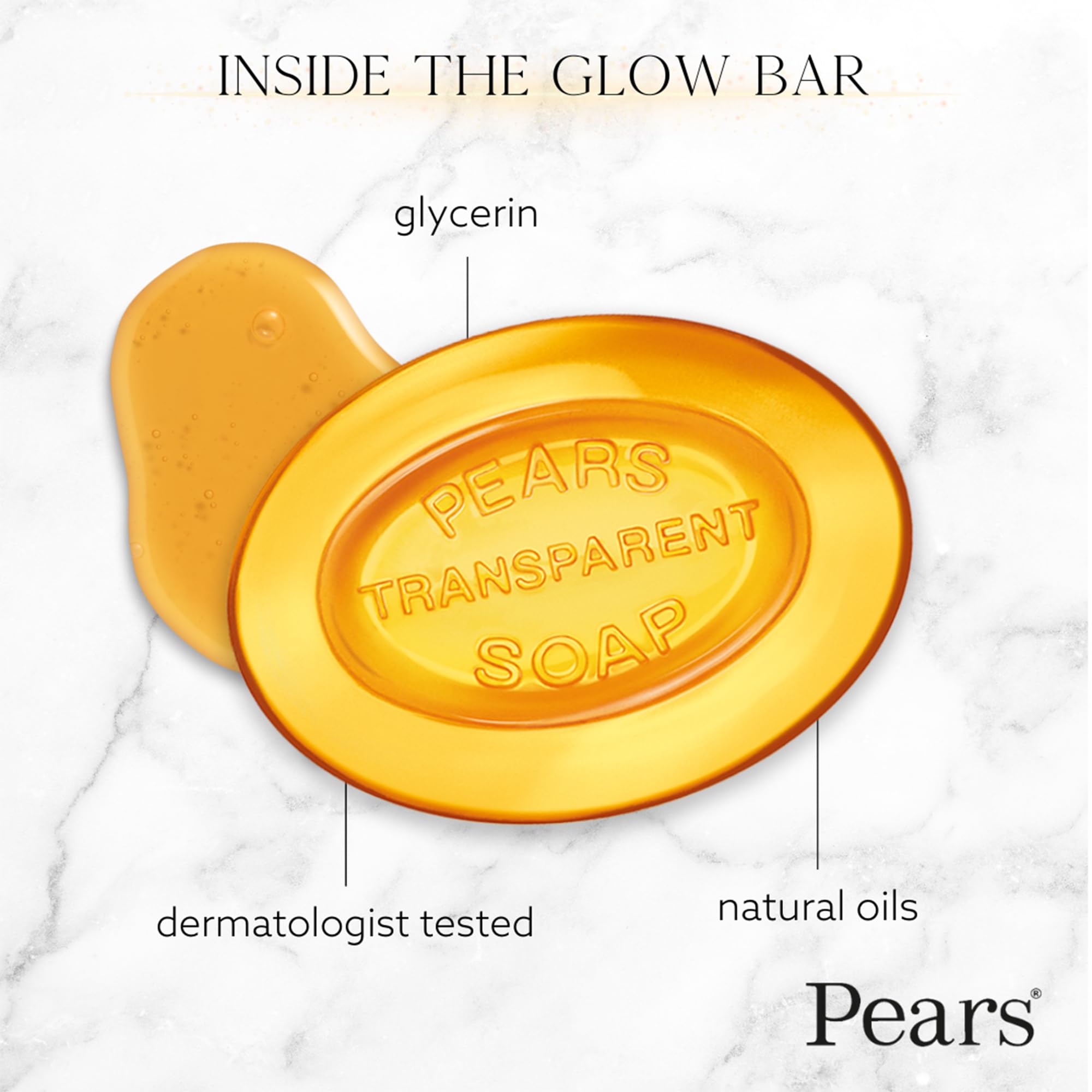 Pears amber natural oils bar texture detail highlighting smooth finish and nourishment