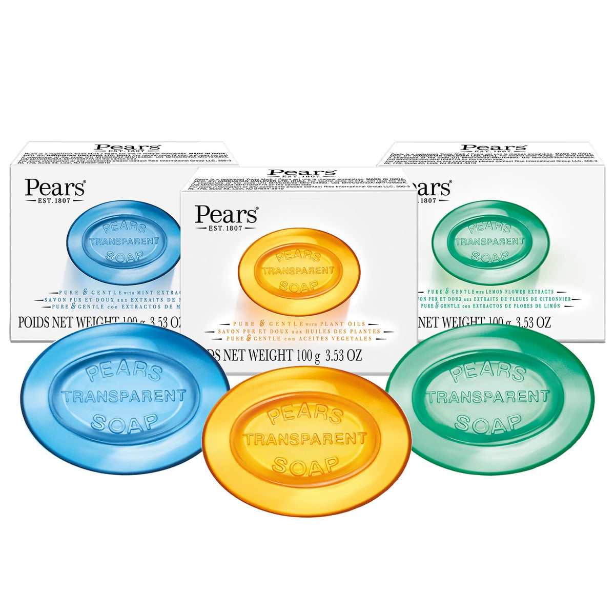 Pears blue mint bar front packaging showing clear glycerin and refreshing scent