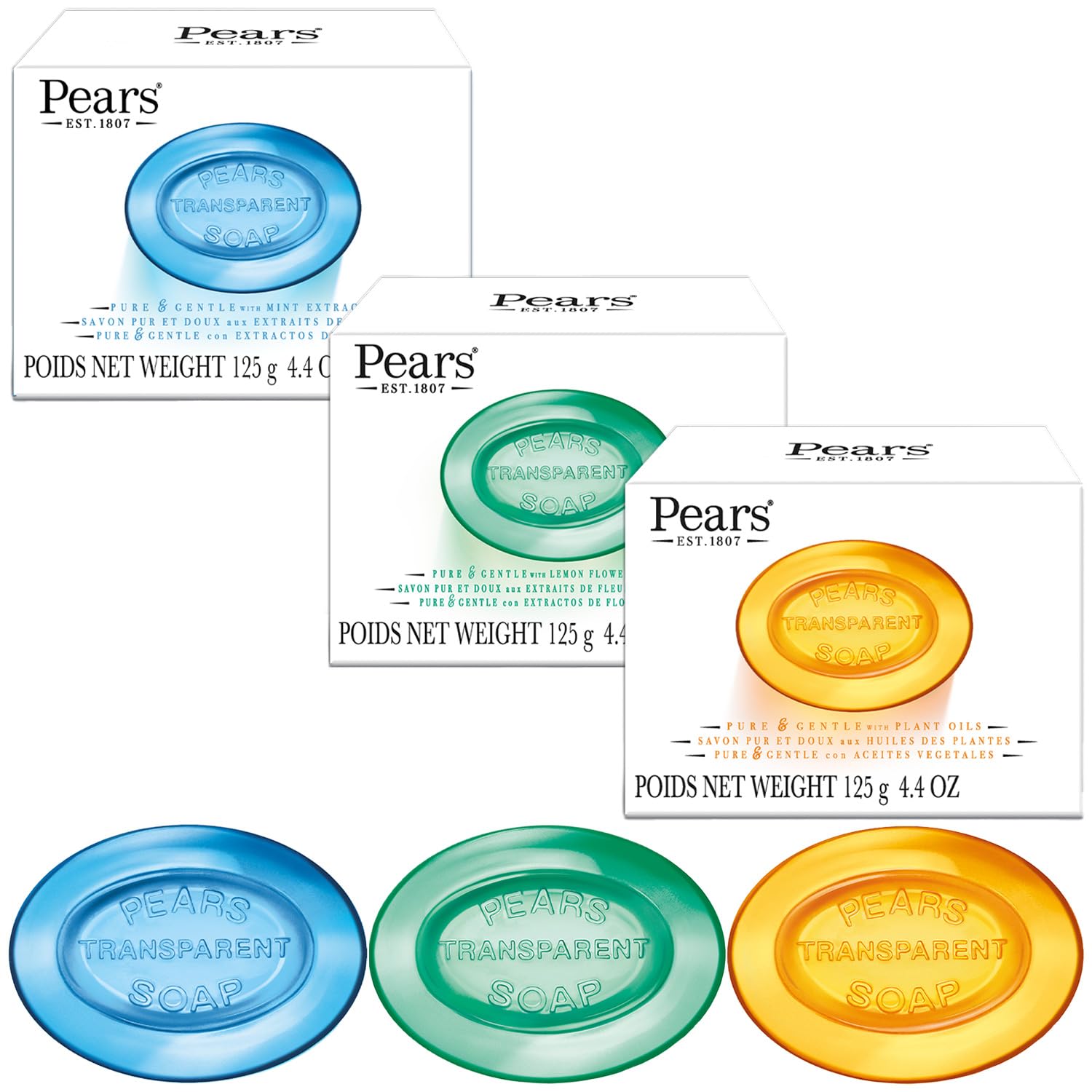 Pears front packaging 3-pack showing bars and benefits