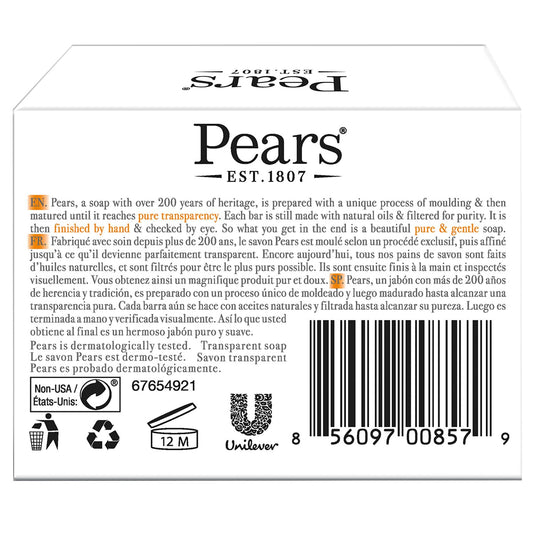 Pears close-up of single bar texture highlighting glycerin clarity and smooth feel