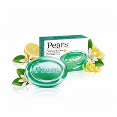 Pears size comparison with hand illustrating compact 75g bar and travel-ready benefit