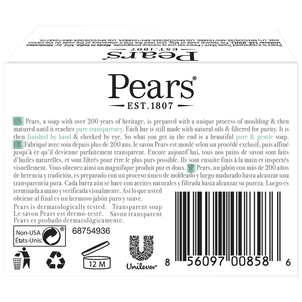 Close-up of Pears translucent glycerin bar highlighting clear texture and moisturizing benefit