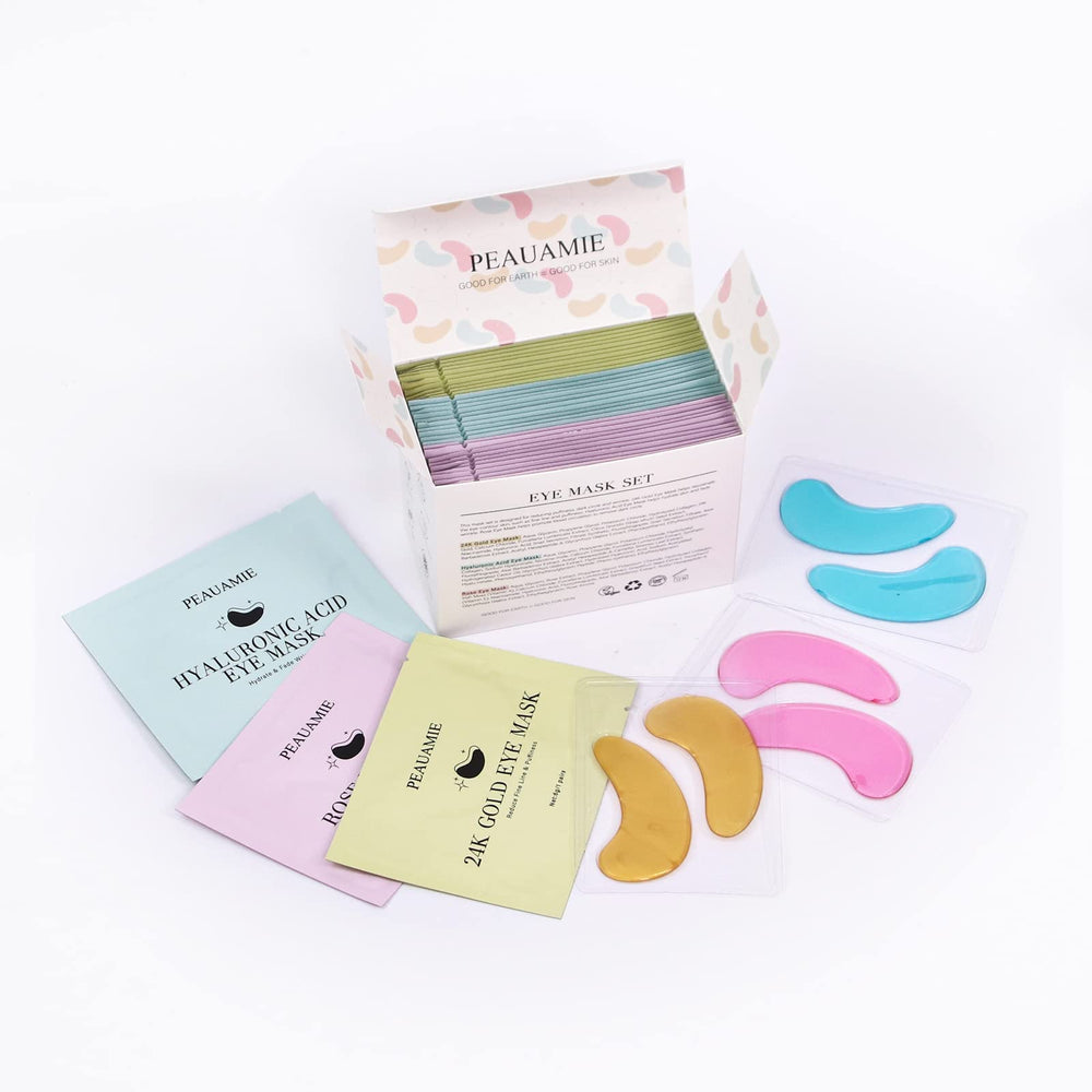 PEAUAMIE patches staged on a vanity for calm skincare routine