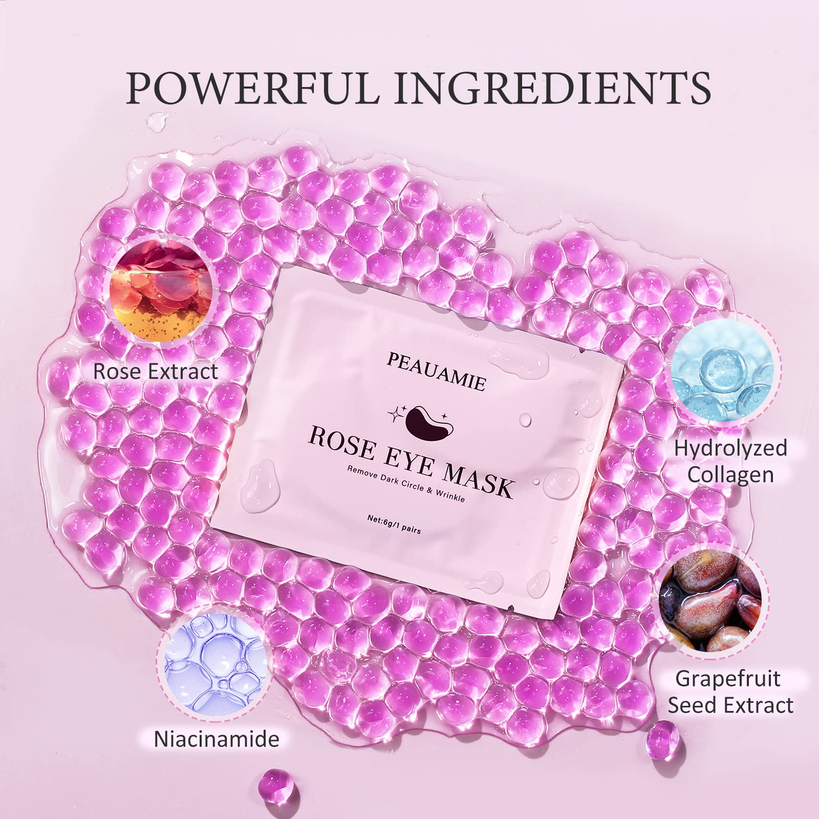 PEAUAMIE patches applied under eyes demonstrating instant refreshed look