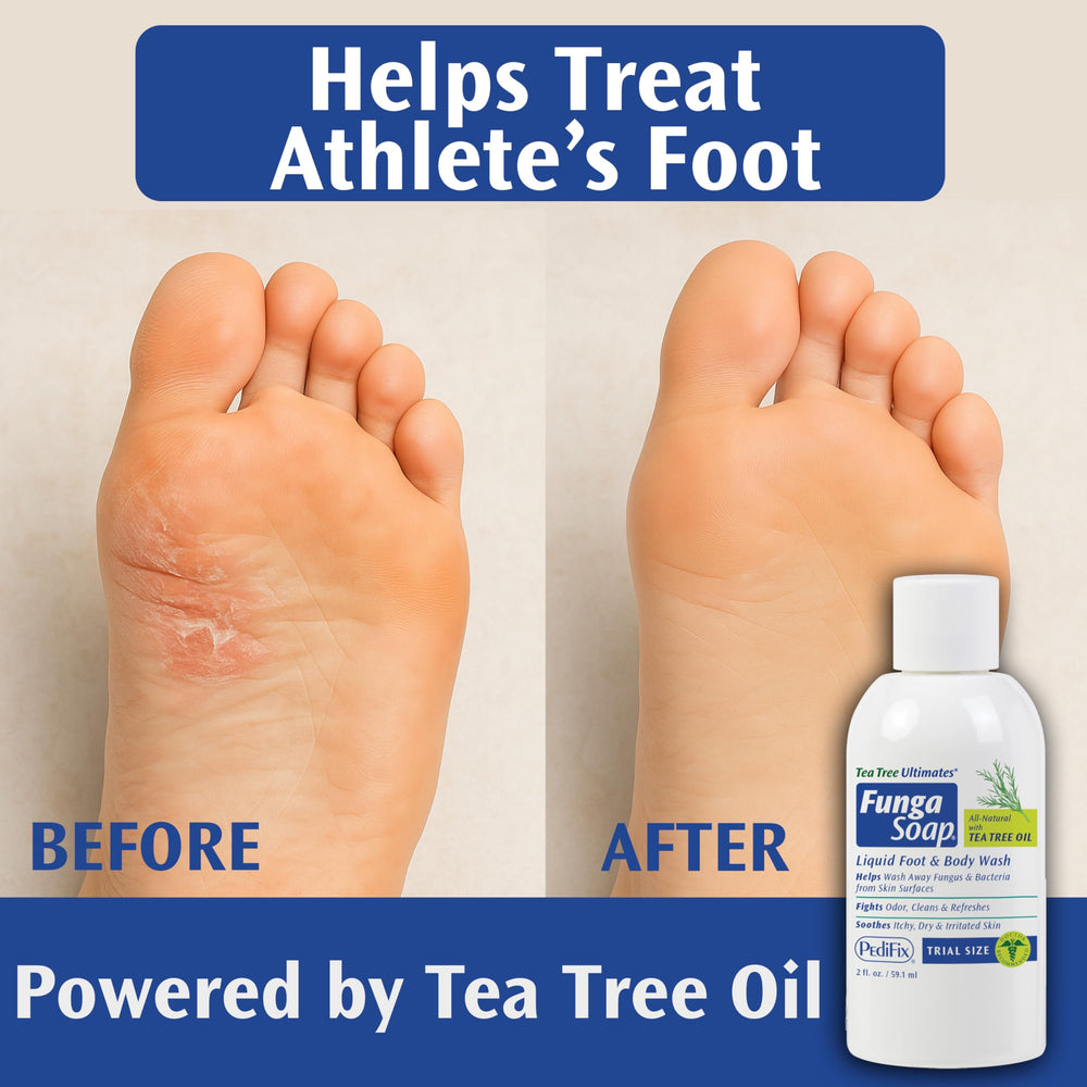 Pedifix FungaSoap ingredients label close-up highlighting tea tree inclusion