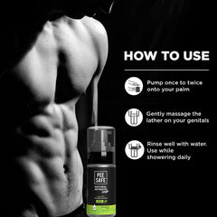 Pee Safe ingredients display with tea tree and aloe benefits
