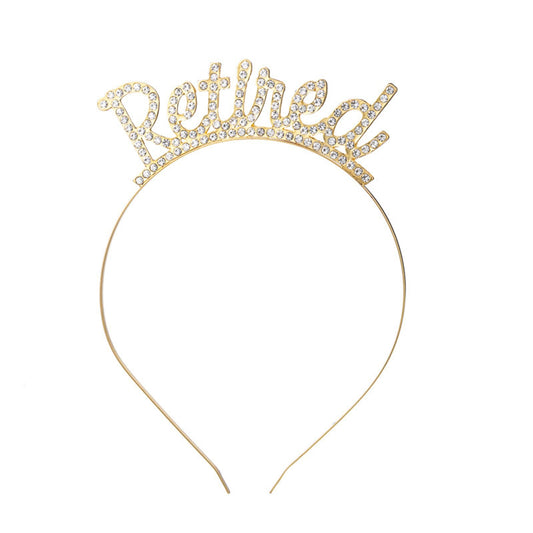 Pejlnd front view of gold retired tiara showing elegant party-ready design