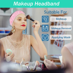 Pejnl headband worn while washing face, keeps hair dry and tidy