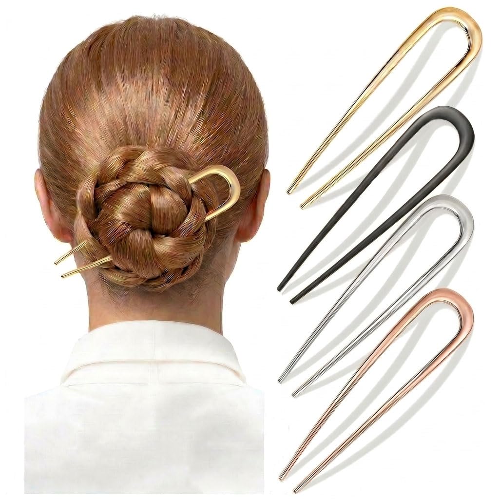Peonvo front view of 4-piece French hair pins showing neat packaging and style benefit