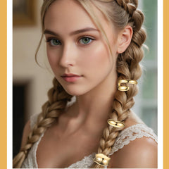 PEOVLVN cuff decorating a low bun adding elegant metallic accent