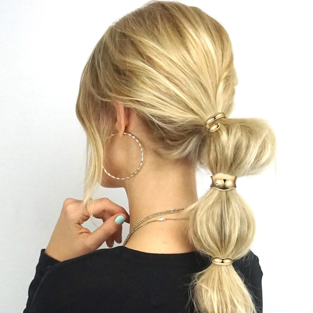 PEOVLVN cuff securing a high ponytail for neat, voluminous finish