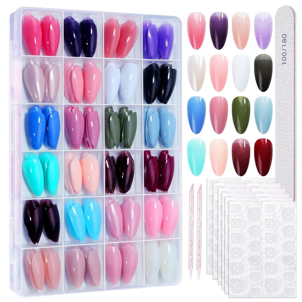 PEPFTG front packaging showing almond press-on nail kit and components benefits quick setup