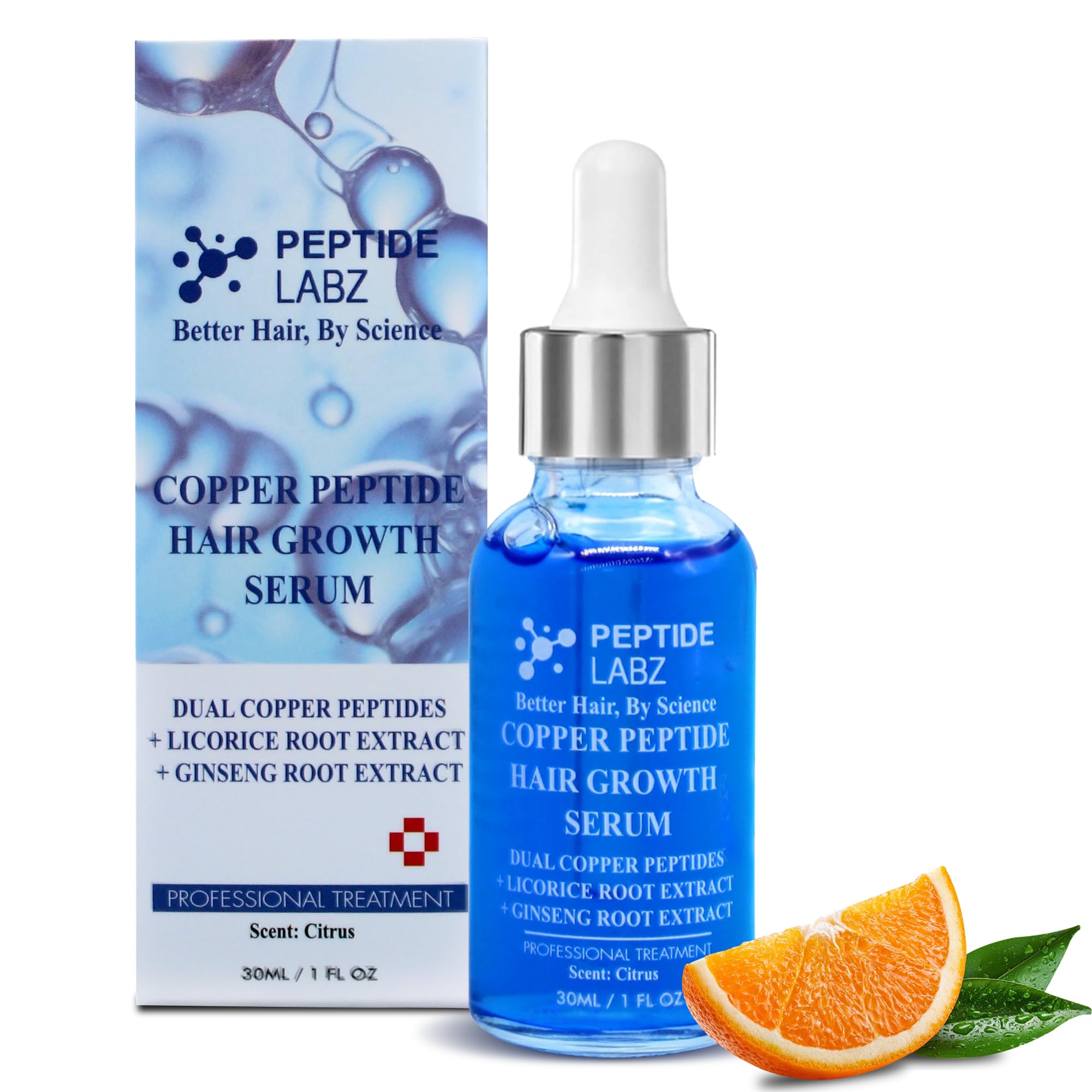 PeptideLabz front bottle showing label and citrus scent benefits
