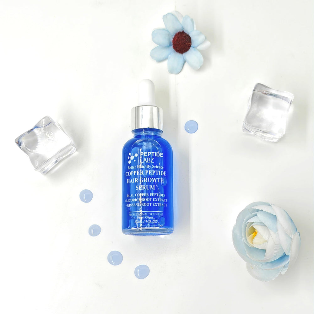 PeptideLabz serum on bathroom shelf illustrating routine-friendly use