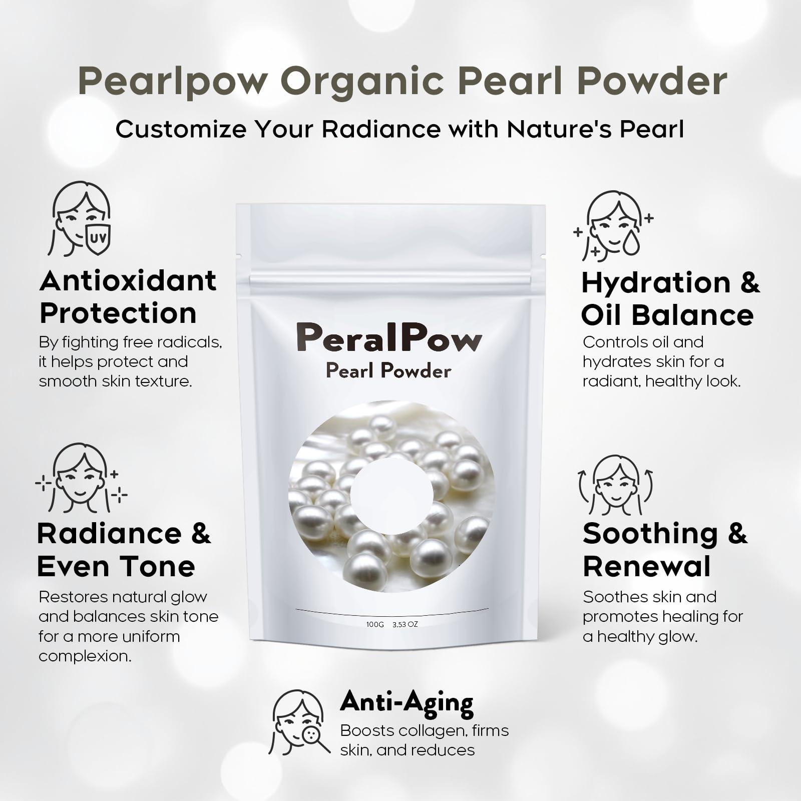 Peralpow close-up of fine powder texture highlighting smooth blendability benefit
